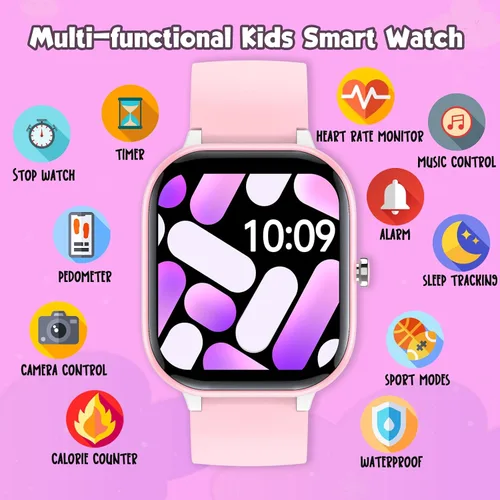 Vista 2 de ZURURU Reloj inteligente para niños y niñas, adolescentes, idea de regalo para niños de 6 a 14 años, monitor de sueño, contador de pasos, podómetro