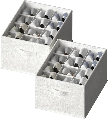 Vista 13 de FHSQX Paquete de 2 organizadores de zapatos para armario, organizador de zapatos plegable, se adapta a hasta 24 pares, contenedores