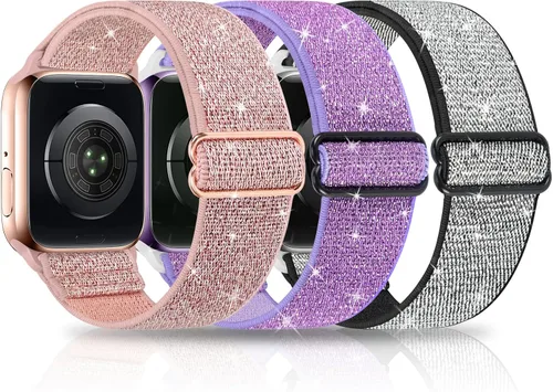 Vista 13 de Paquete de 3 bandas elásticas brillantes compatibles con Apple Watch Band de 1.99 pulgadas, 1.49 pulgadas, 1.57 pulgadas, 1.57 pulgadas, 1.61