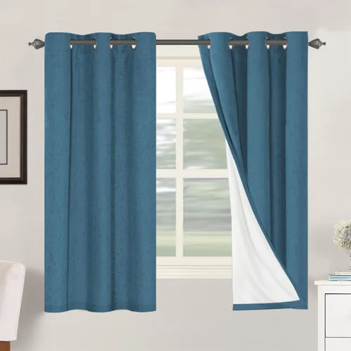 Vista 178 de H.VERSAILTEX Cortinas 100% opacas con aislamiento térmico, texturizadas, de lino, con bloqueo completo de calor y luz, para sala de estar y Negro