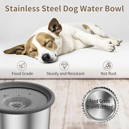 Vista 8 de Cuenco de agua para perros de 3.5 litros sin derrames, cuenco de agua de acero inoxidable de 118 onzas para perros, sin salpicaduras, alimentador