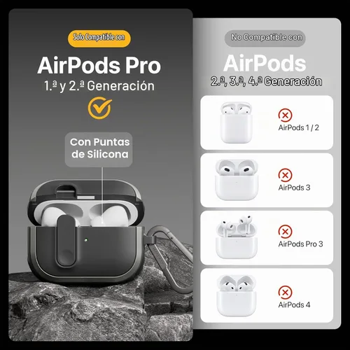 Vista 2 de MAGEASY Odyssey - Funda para AirPods Pro 2, funda resistente para AirPods Pro con bloqueo seguro, clip de mosquetón para protección a prueba