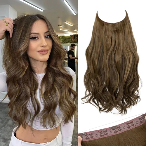 Vista 16 de SARLA Extensiones de cabello con alambre invisible con 3 clips, postizo sintético corto, ondulado, rizado, diadema ajustable transparente