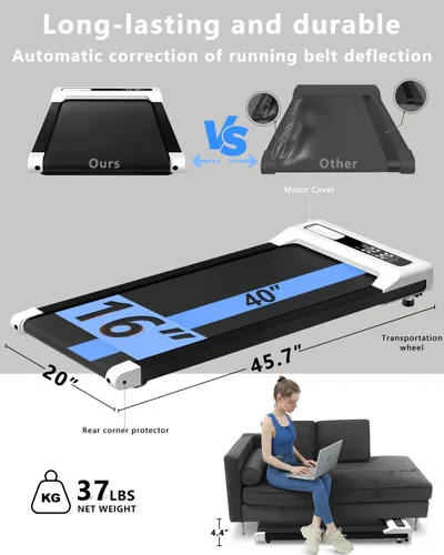 Vista 3 de Walking Pad Treadmill Under Desk,Walking Pad for Office Home,Portable Mini Treadmill,2 in 1 Walking Jogging with Remote Control, LED Display