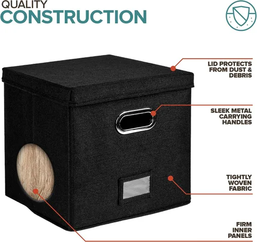 Vista 3 de Caja de almacenamiento de discos de vinilo para hasta 50 álbumes de 12 pulgadas, caja de registros, almacenamiento de álbumes LP, cajas