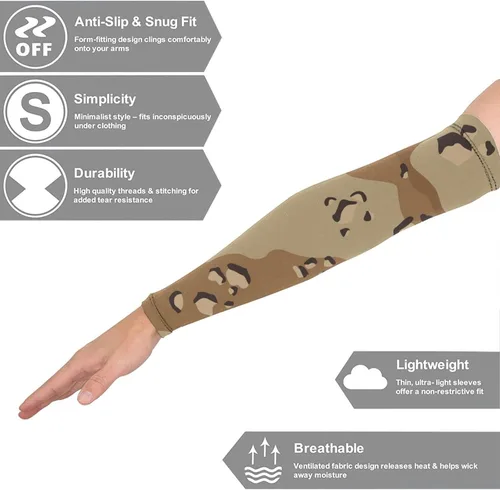 Vista 3 de Mangas de compresión para brazo de camuflaje del desierto para hombres y mujeres