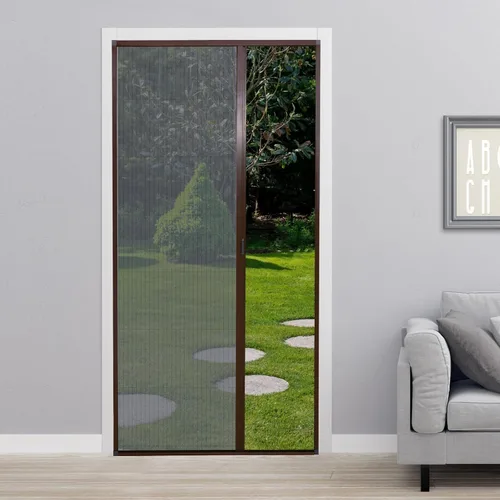 Vista 9 de MaKefeile Puerta de rejilla retráctil sin perforación, puertas de rejilla plegables con marco de aluminio para patio, puerta francesa, puerta