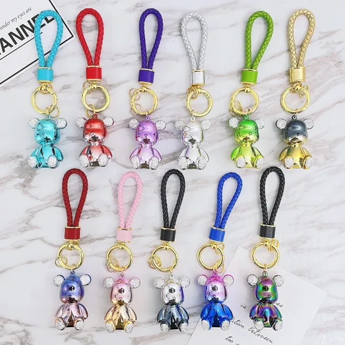 Vista 7 de Llavero de oso kawaii con cordón para el automóvil, accesorios para mujeres, niñas, hombres, regalos lindos, cartera, mochila, llavero
