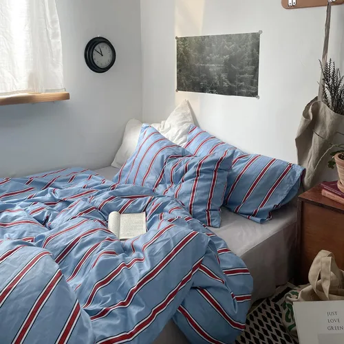 Vista 21 de mixinni Juego de funda de edredón vintage a rayas, tamaño twin, juego de ropa de cama de 3 piezas, 100% algodón lavado, suave y transpirable, funda