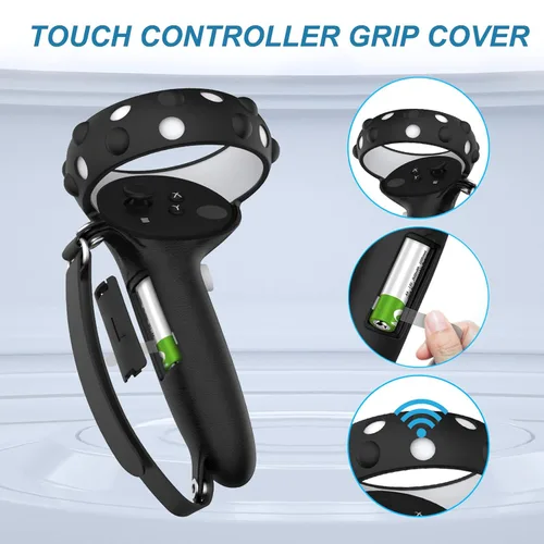 Vista 4 de Accessories for Meta Oculus Quest 2 Anti-Throw Hand Strap Extended Controller Grips Cover Face Headset Protective Lens Shell VR Silicone Cover Set