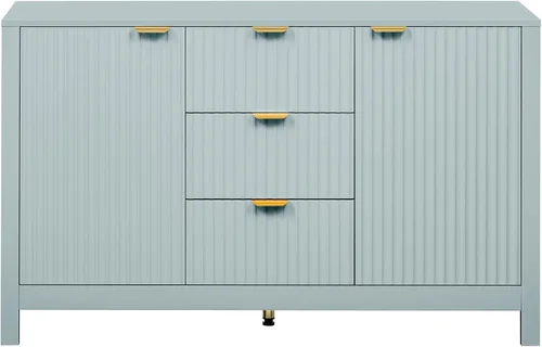 Vista 8 de Henf Mesa consola moderna de 47.2 pulgadas, diseño ondulado, mesa de entrada con 3 cajones y 3 estantes ajustables, mesas de sofá de madera