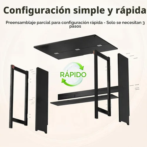 Vista 8 de Escritorio plegable para espacios pequeños, escritorio plegable de bambú con almacenamiento, color negro
