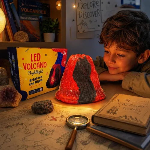 Vista 6 de Luz nocturna que cambia de color del volcán para el dormitorio de los niños - LED Touch Sensor Lava Lámpara de juguete