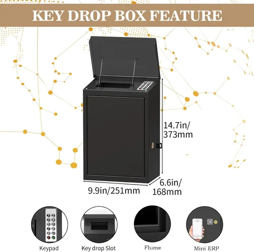 Vista 2 de WeHere Caja de llaves con cerradura inteligente para montaje en pared exterior, caja de devolución de llaves para automóvil, diseño antirrobo e