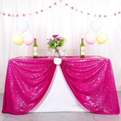 Vista 24 de Partisout - Mantel redondo de lentejuelas de 48 pulgadas color rosa brillante - Cubierta de mesa con purpurina brillante para boda, cumpleaños Rosa