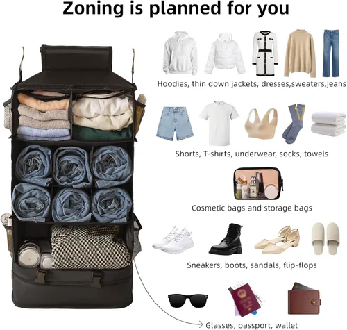 Vista 2 de SUCOME Cubos de embalaje colgantes para viajes, bolsas organizadoras de viaje con bolsa de aseo transparente, organizador plegable de maleta