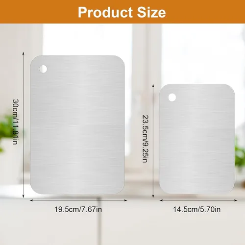 Vista 2 de 2 tablas de cortar de titanio, tabla de cortar de acero inoxidable 316 Juego de tabla de cortar de doble cara para trabajos de cocina, tabla