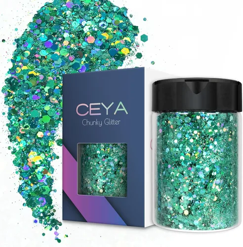 Vista 38 de Ceya Brillantina gruesa holográfica, 1 libra/16 onzas, oro diamante a granel, purpurina mixta gruesa y fina embotellada con lentejuelas metálicas