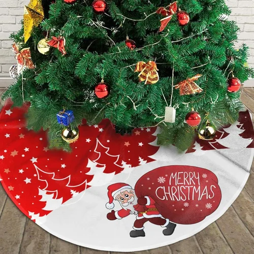 Vista 3 de Falda de árbol de Navidad, adornos rojos para árbol de Navidad de felpa suave blanca con patrón nevado para decoraciones de fiesta de vacaciones, 36