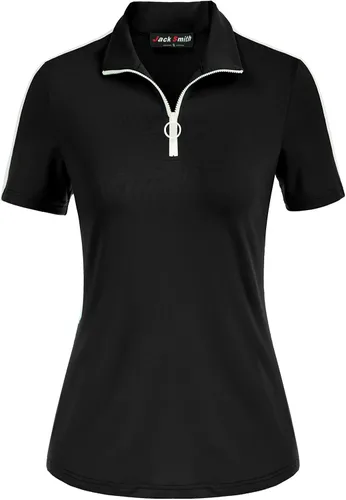 Vista 2 de JACK SMITH Camisa de golf de manga corta para mujer, que absorbe la humedad, camiseta polo deportiva con cremallera, protección solar, tallas S-XXL