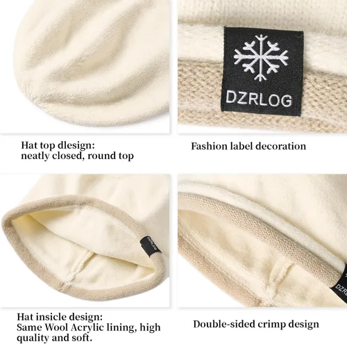 Vista 4 de DANMY Gorro de punto holgado de cachemira para mujer, gorro de lana suave y cálida para invierno