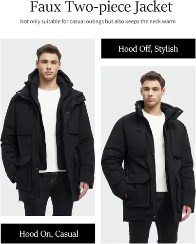 Vista 4 de Chaquetas largas de invierno para hombre, parka impermeable de dos piezas con capucha, abrigos cálidos de nieve con capucha