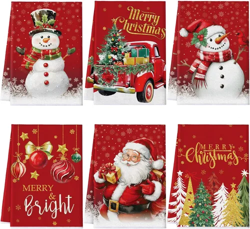 Vista 8 de Geyoga 6 Pcs Christmas in July Kitchen Towels Decor 16 x 24 Inch Absorbent Summer Christmas Dish Towels Beach Xmas Santa Hand Tea Cloths for Holiday