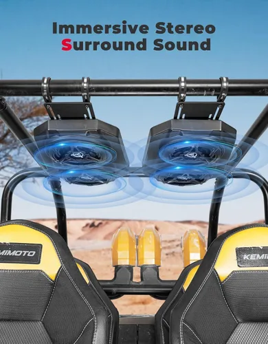 Vista 2 de KEMIMOTO Sistema de sonido UTV de 6.5 pulgadas, altavoces UTV, barra de sonido estéreo superior Bluetooth para UTV, se adapta a jaulas de rollo