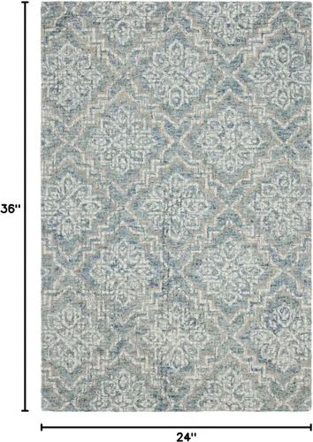 Vista 2 de SAFAVIEH Abstract Collection - Alfombra decorativa, 2 x 3 pies, azul y gris, lana hecha a mano, ideal para zonas de alto tráfico en entrada, sala