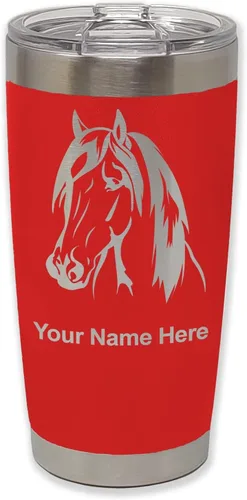 Vista 28 de LaserGram Vaso aislado al vacío de 20 onzas, cabeza de caballo 1, grabado personalizado incluido (negro)