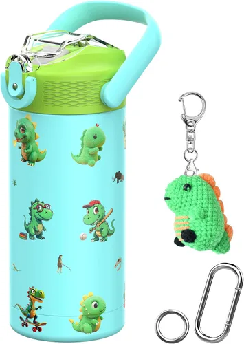 Vista 17 de MYFOREST - Botella de agua aislada para niños de 14 onzas / 13.5 fl oz, forro sin olor, 3D Touch No Plastic Taste, Surgical Steel - No Chemical