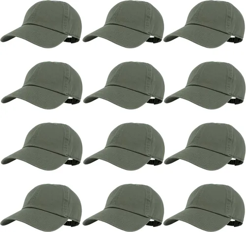Vista 39 de Gelante Gorras de béisbol 100% algodón liso en blanco tamaño ajustable al por mayor a granel de 12 unidades Verde militar