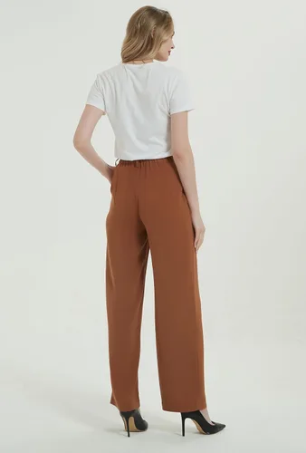 Vista 5 de Tronjori Mujer de cintura alta casual pierna recta largo traje de trabajo de negocios pantalones de vestir pantalones de pierna ancha cintura regular