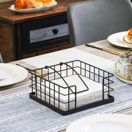 Vista 3 de Honiter Servilletero para mesa, servilletero de granja con brazo pesado, servilleteros de madera para cocina, dispensador de servilletas plano