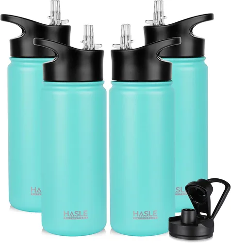 Vista 10 de HASLE OUTFITTERS Botella de agua aislada de 16 onzas para niños, botella de agua de acero inoxidable de doble pared al vacío, a prueba de fugas