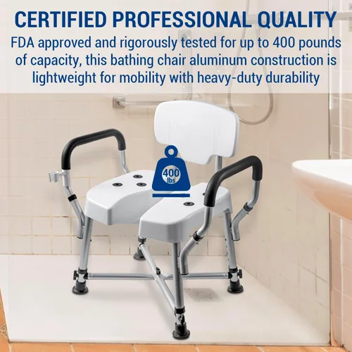 Vista 2 de MyGift Silla de ducha resistente de grado profesional para bañera interior con respaldo, reposabrazos acolchados, soporte para cabezal de ducha