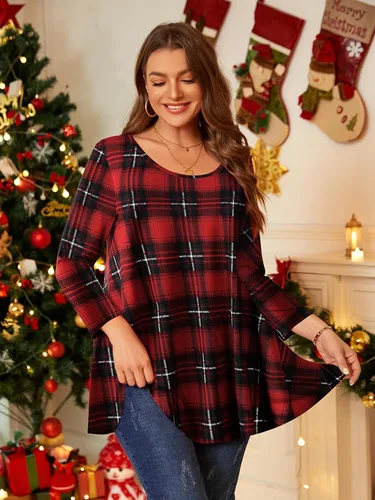 Vista 4 de BELAROI Blusas tipo túnica de manga 3/4 para mujer, talla grande, cómoda para usar con leggings, estilo casual 5-Winered