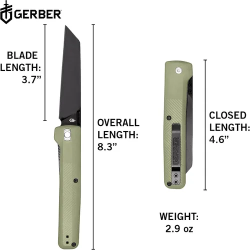 Vista 2 de Gerber Gear Pledge Cuchillo de bolsillo con clip para el bolsillo - Cuchillo plegable con hoja de 3.7" de panel completo de borde liso - Equipo
