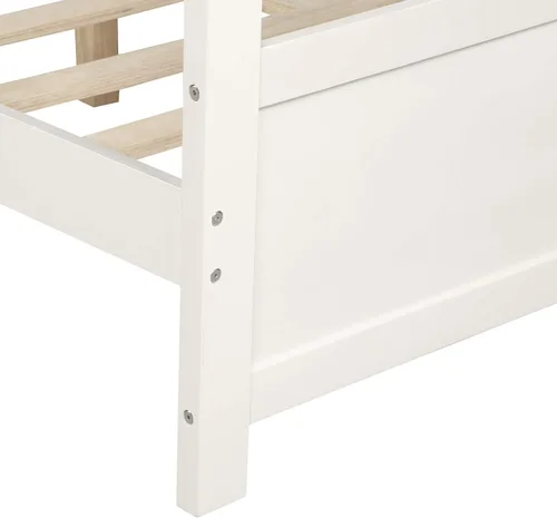 Vista 9 de Sofá cama de madera maciza de tamaño matrimonial, marco multifuncional para dormitorio/sala de estar, con soporte de tablas/espacio de Blanco Clásico