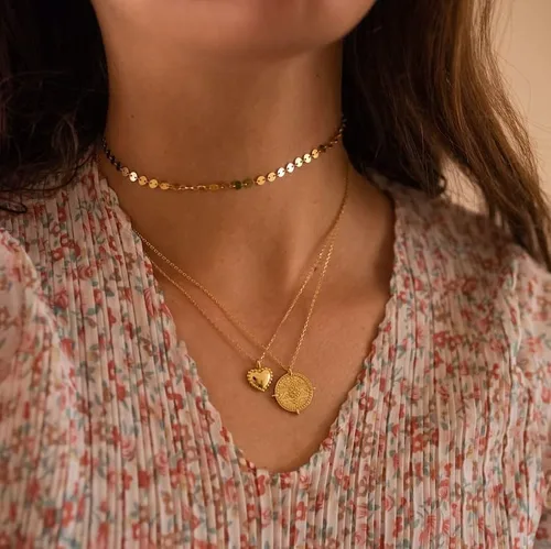 Vista 4 de SUFOPE Delicado collar de corazón para mujer, chapado en oro de 14 quilates, oro rosa, plata, pequeño collar con colgante de corazón, gargantilla