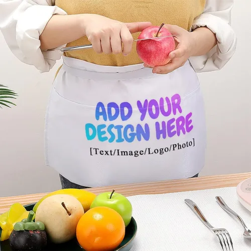 Vista 5 de AXKEUDO Delantal personalizado con bolsillos, delantales de cintura para camarera para cocinar en casa, restaurante, servir trabajo