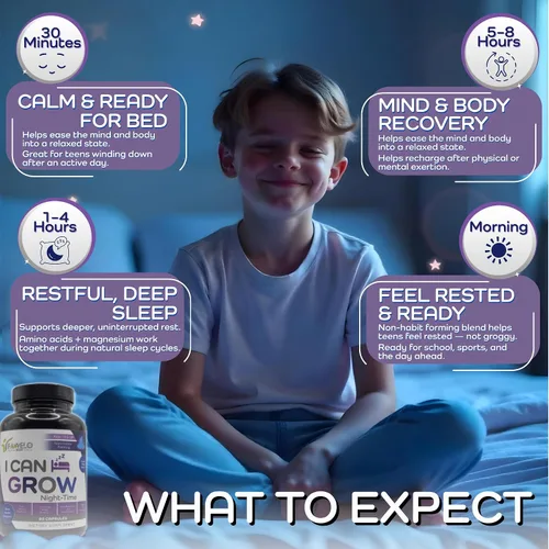 Vista 4 de I Can Grow NightTime Kids Vitaminas Multivitaminas Ayuda para Dormir Magnesio para niños con bisglicinato de magnesio Calma y recuperación
