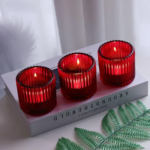 Vista 11 de VOHO Portavelas votivas para velas de boda, juego de 6 portavelas de vidrio ámbar, candelabros a granel para decoración de bodas, centro de mesa