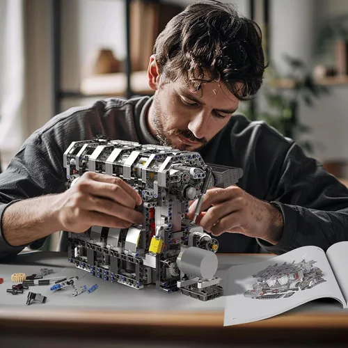 Vista 4 de Mould King 10087 MOC Technique (L4) Kit de bloques de construcción de motor de gasolina serie cuatro cilindros, kit de bloques de abrazadera