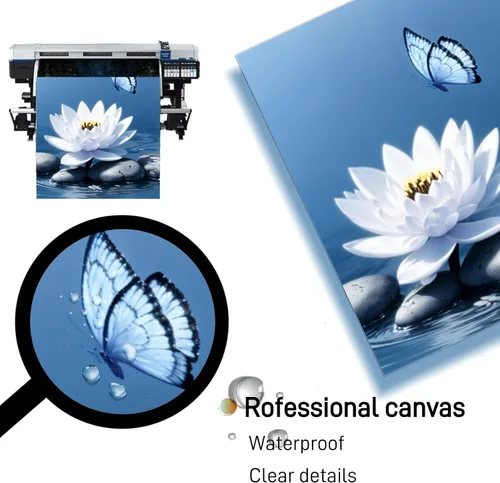 Vista 4 de Lwlaboc Lienzo Zen Impresiones de arte de pared de loto azul marino, flores de loto blanco y mariposa, decoración de pared para meditación