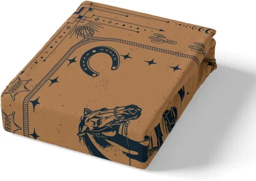 Vista 5 de Manfei Juego de funda de edredón de vaquero occidental, tamaño individual, juego de ropa de cama con estampado de herradura de calavera de toro