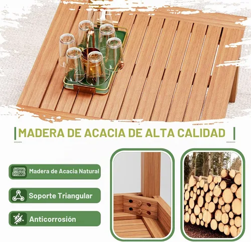 Vista 2 de Devoko - 4 sofás de madera de acacia pequeños para patio, 54 pulgadas de largo x 54 pulgadas de ancho