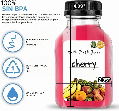 Vista 3 de Botellas de jugo de 8 onzas con tapas, recipientes reutilizables de plástico transparente para bebidas (paquete de 12) - Mini botellas de agua