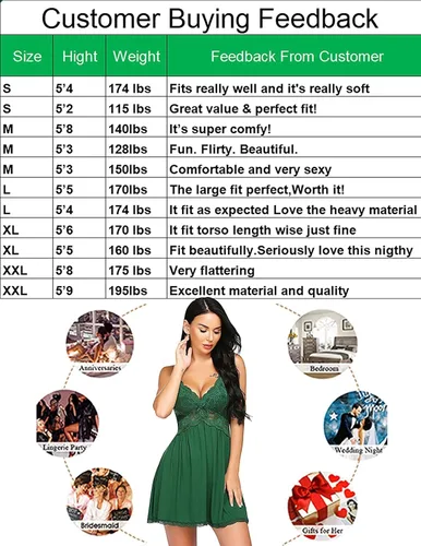 Vista 6 de Avidlove - Babydoll de encaje para mujer camisón de lencería de tela modal con cuello en V