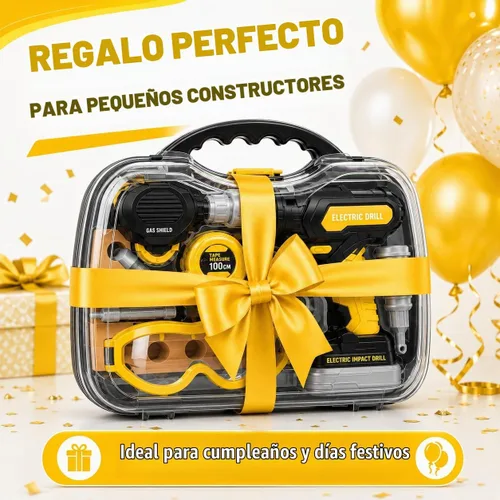 Vista 7 de Juego de herramientas para niños con estuche de transporte, taladro electrónico con brocas y chaleco de construcción – Kit de juego simulado